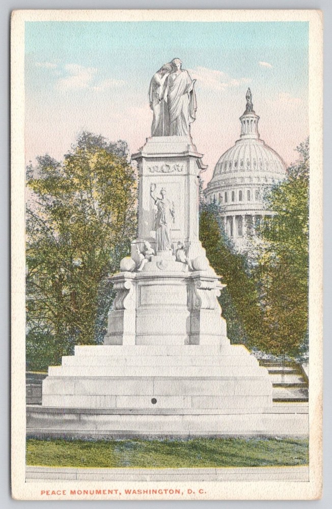 Vintage Peace Monument Washington DC Capitol Dome Postcard 1910s Colourchrome