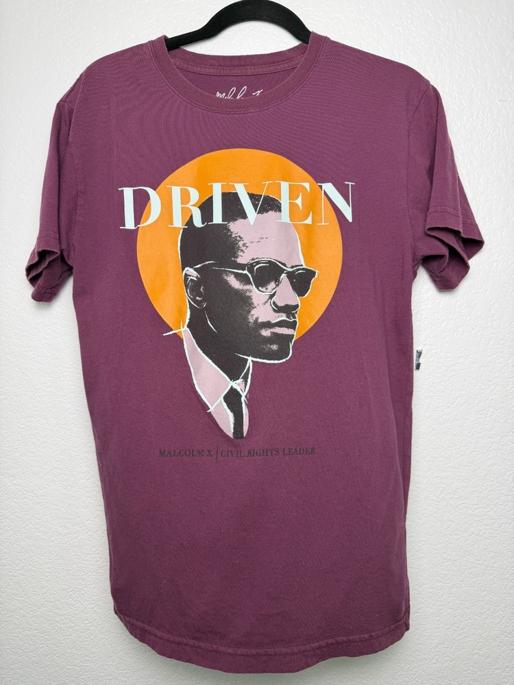 Malcolm X Driven Graphic T-Shirt Men’s Medium Maroon Civil Rights Leader Tee