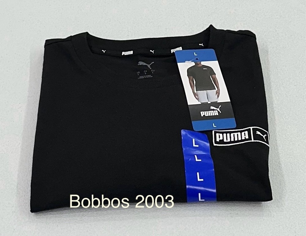 Puma Men's Short Sleeve Crew Neck Logo Tee, Black, Size L