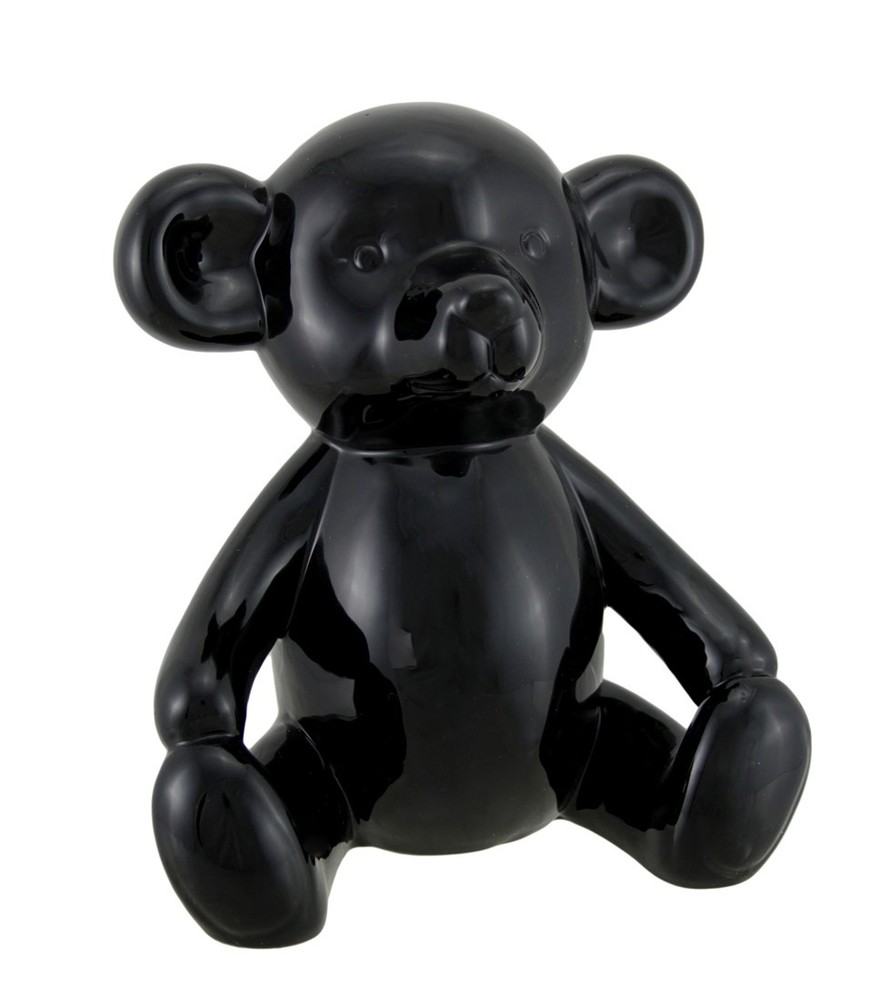 Zeckos 6 Inch Glossy Black Ceramic Teddy Bear Figurine