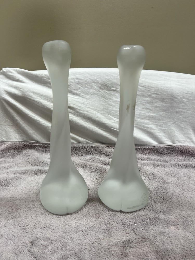 2 Pieces 14” Vintage Fenton Satin Frosted Swung Bud Vase Lily Pad Lotus - Signed