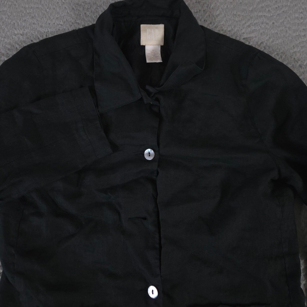 VINTAGE Gap Shirt Womens S Black 100% Linen Lightweight Patch Pockets 90s