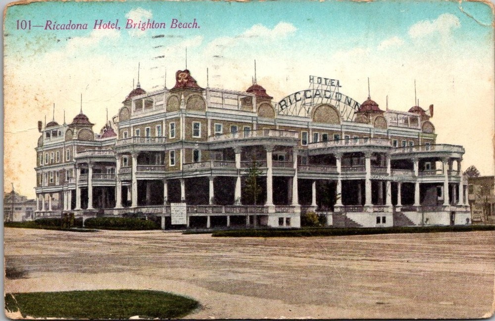 1913 Ricadona Hotel Brighton Beach NY Postcard Utica New York Postmark
