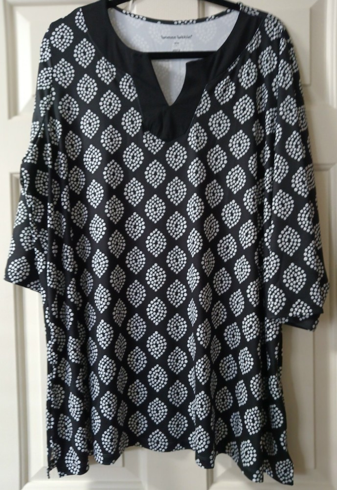 WOMAN WITHIN TUNIC BLOUSE - Black & White - Oversize Large - New W/Tag