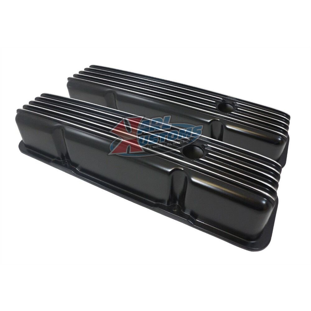 1958-86 Gen 1 Chevy SBC 283-400 V8 Tall Black Finned Aluminum Valve Cover