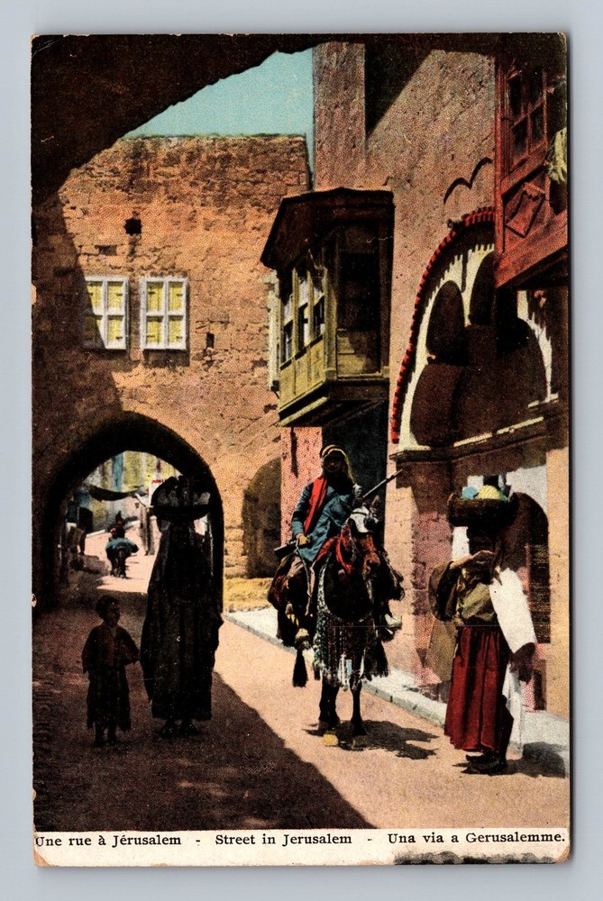 Israel- Jerusalem Street Scene Man On Horseback Old Postal PC Vintage Postcard