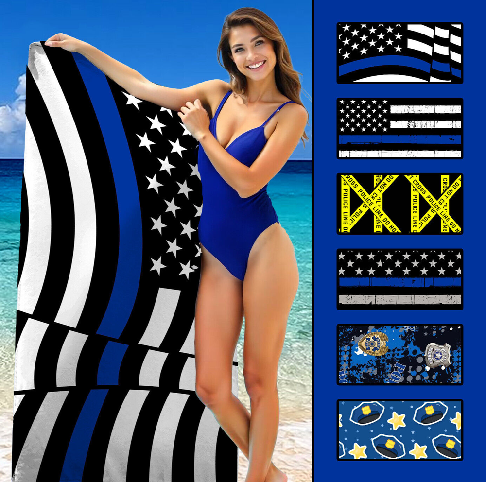 Police Beach Towel #1, Thin Blue Line Flag, Crime Scene Pool Towel