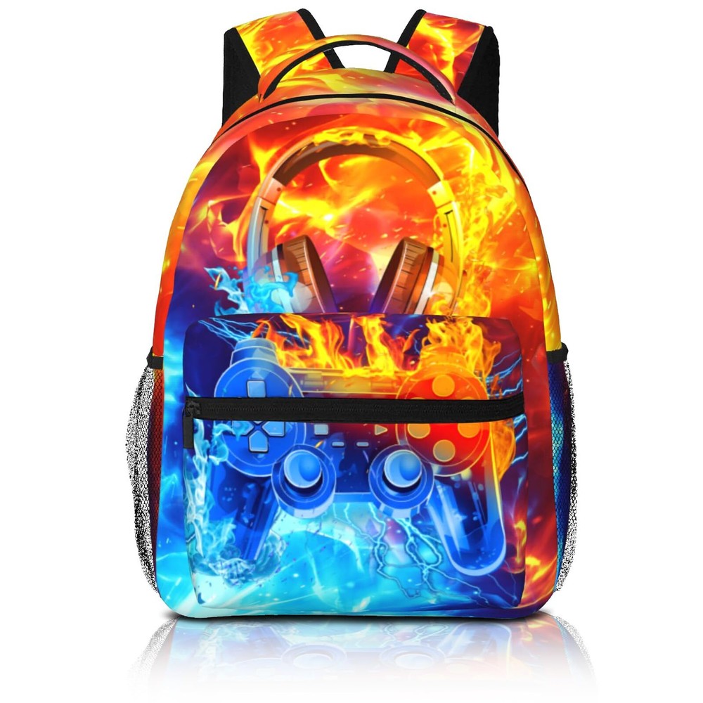 Abstract Gamepad Backpack for Boys & Girls with Lightning Fire Gaming Print Design for Gamers-image