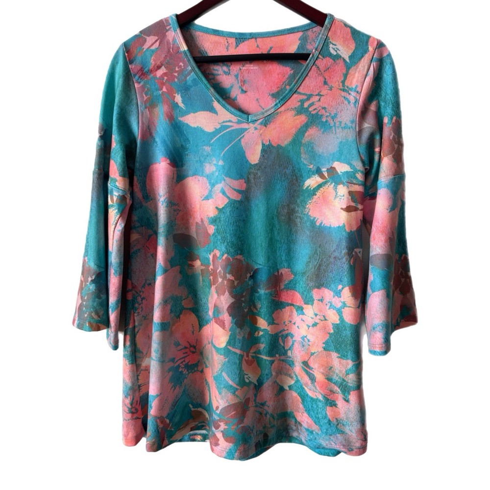 Soft Surroundings Top Shirt Sweater Lightweight Knit Floral Sz XS