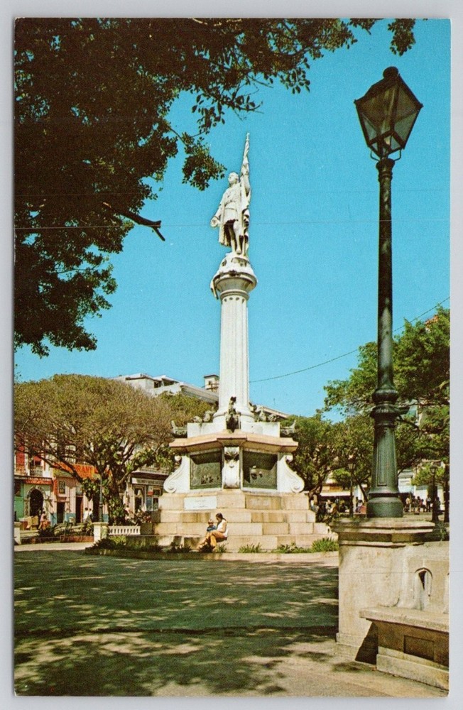 Columbus Statue & Square Old San Juan Puerto Rico Vintage Chrome Postcard
