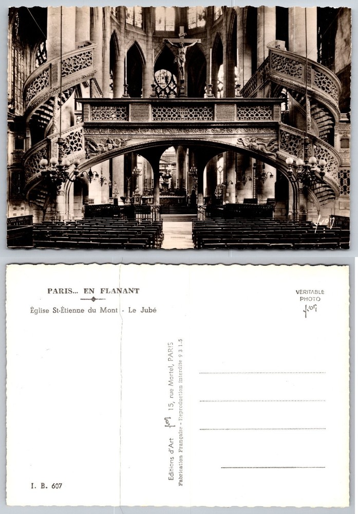 Paris St-Étienne du Mont Church Jubé Rood Screen Real Photo Postcard c. 1930s