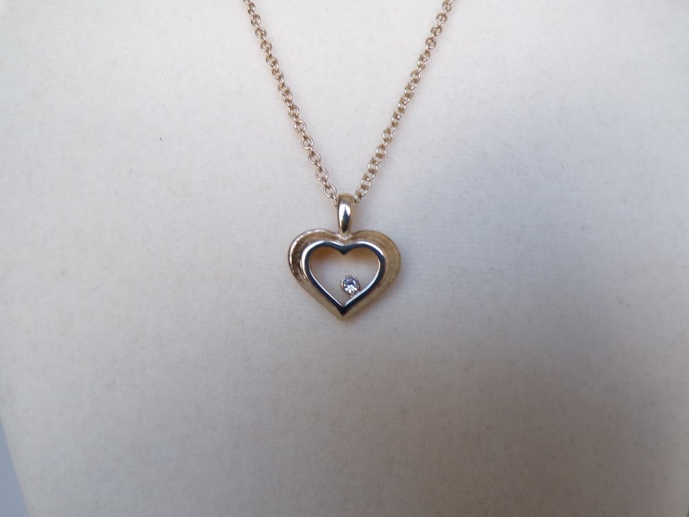 Vintage Open Heart Yellow Gold Tone Rhinestone Pendant Necklace 18” Adjustable