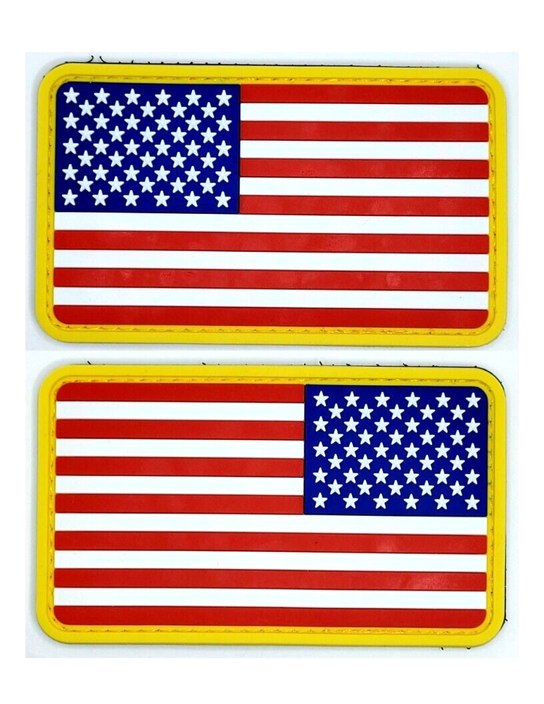 USA American Flag Set PVC Rubber Tactical Yellow Trim 3.5