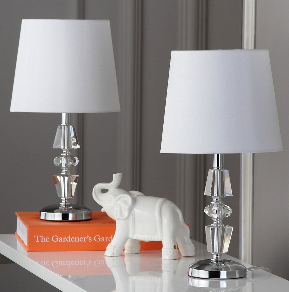 SET OF 2 Safavieh Tiered Crystal Table Lamp Modern Bedroom Living Room WHITE