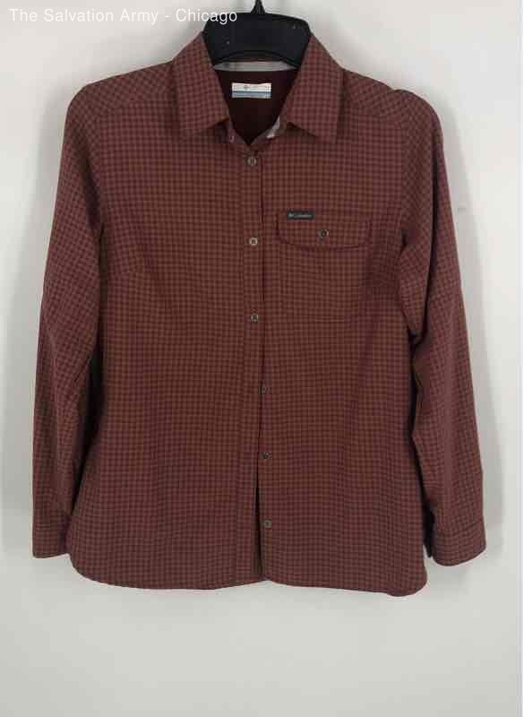 Columbia Mens Red Gingham Pockets Long Sleeve Button-Up Shirt Size Small