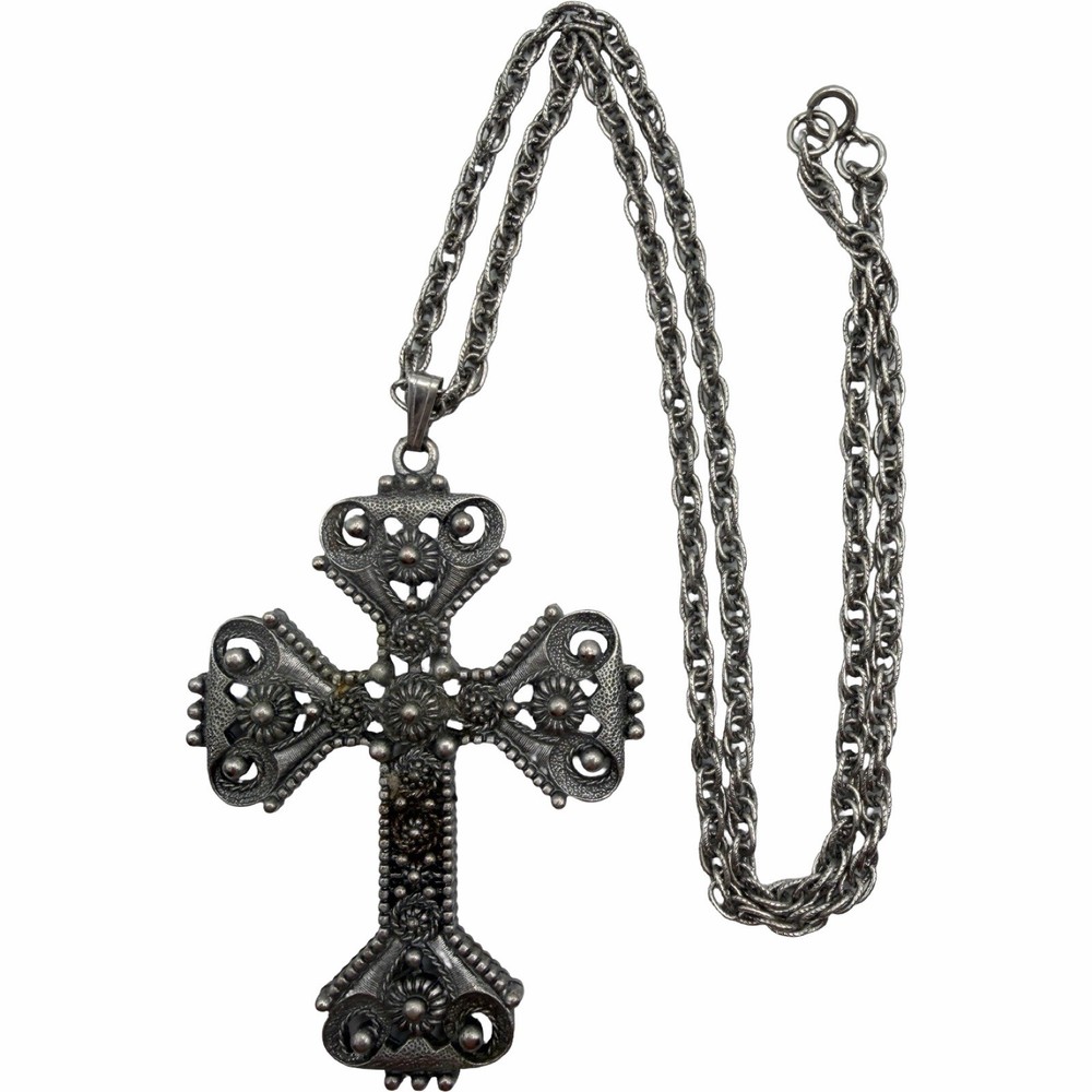 Vintage SARAH COVENTRY Limited Edition Large Big Cross Pendant Necklace 1974 70s