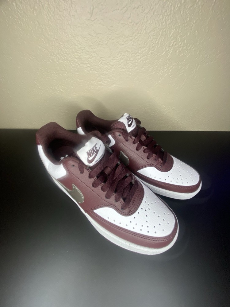 Nike Court Vision Low White/Burgundy/Metallic Pewter (Women’s) Size: 7 New