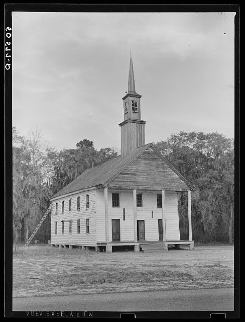 1930s Wooden Church Steeple Rural Southern United States Historic Building