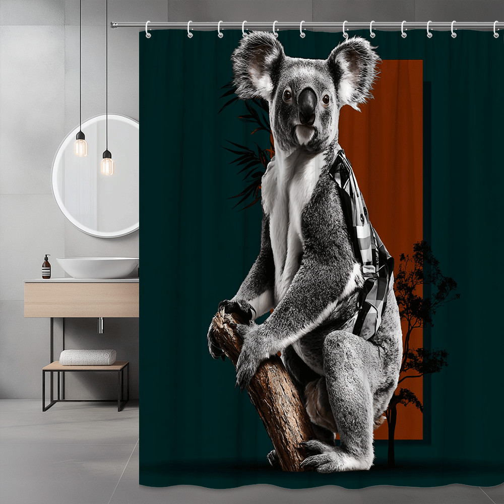 Koala Shower Curtain Graphic Print Green Orange