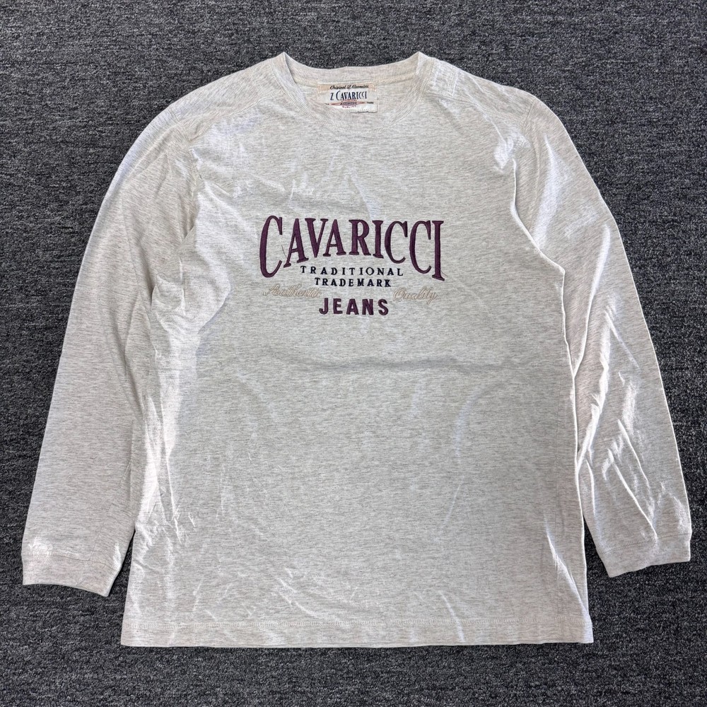 Vintage Z. Cavaricci Long Sleeve Embroidered Logo Spellout T-Shirt Sz L Gray