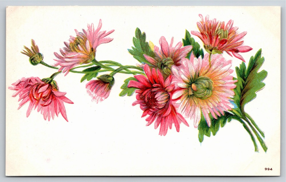 Greetings~Colorful Flower Bouquet On Plain Background~Embossed~Vintage Postcard