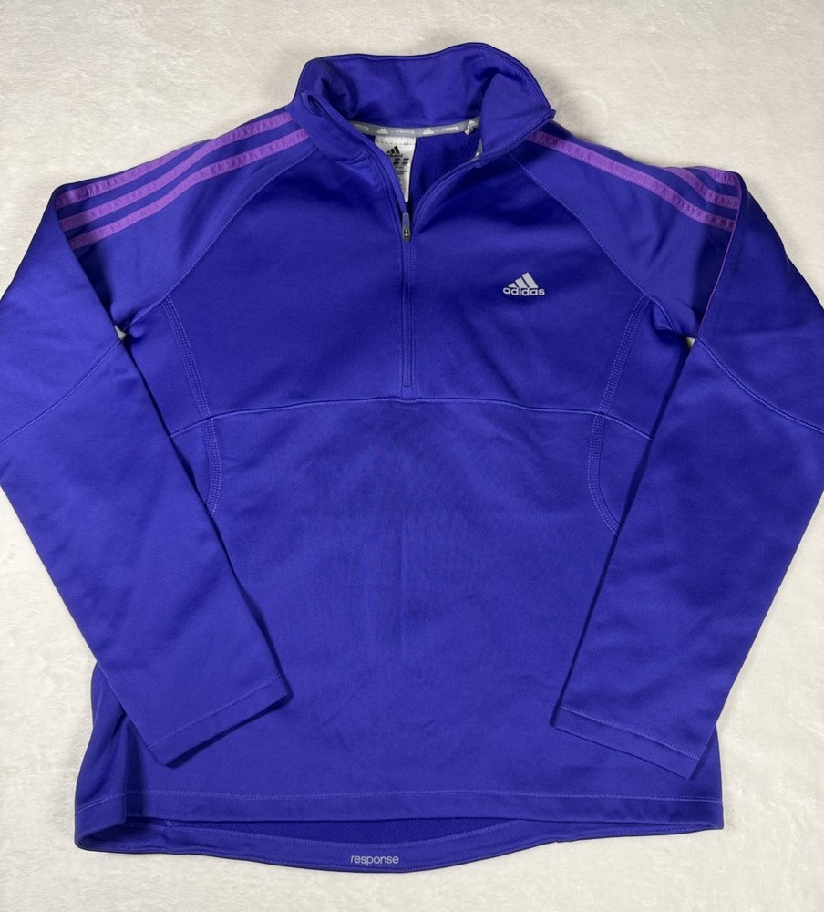 Adidas Response Running Pullover Womens M Purple 1/4 Zip Fleece Lined Jacket
