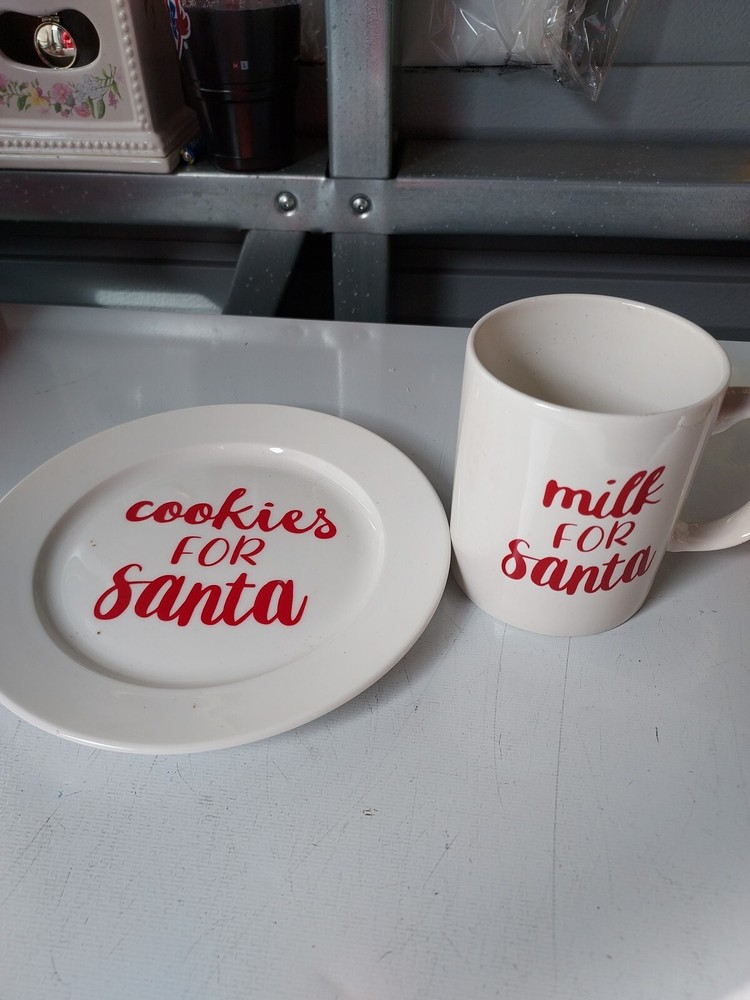 Ceramic milk and cookies for Santa plate and mug.