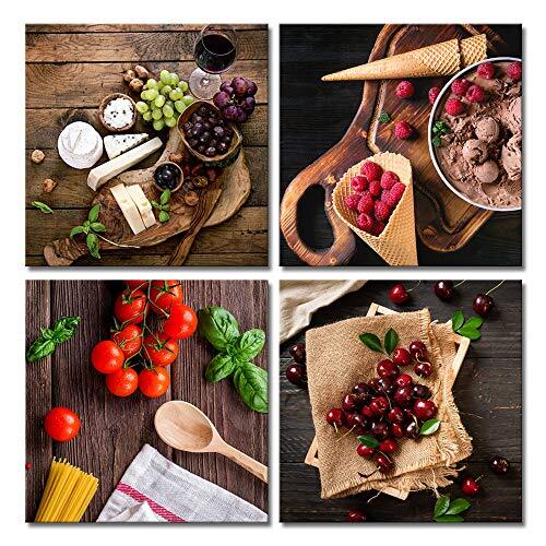 Derkymo Kitchen Picture Wall Decor 4 Pieces Colorful Fruit Canvas Painting Fo...