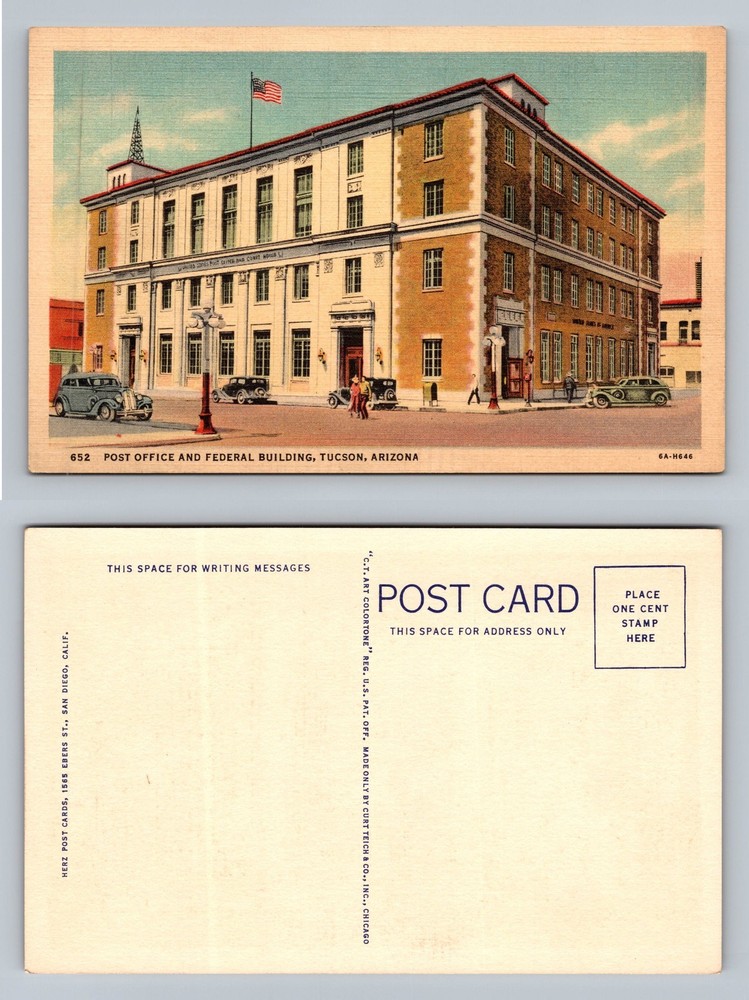 Tucson, AZ-Arizona, Post Office and Federal Building View Vintage Postcard