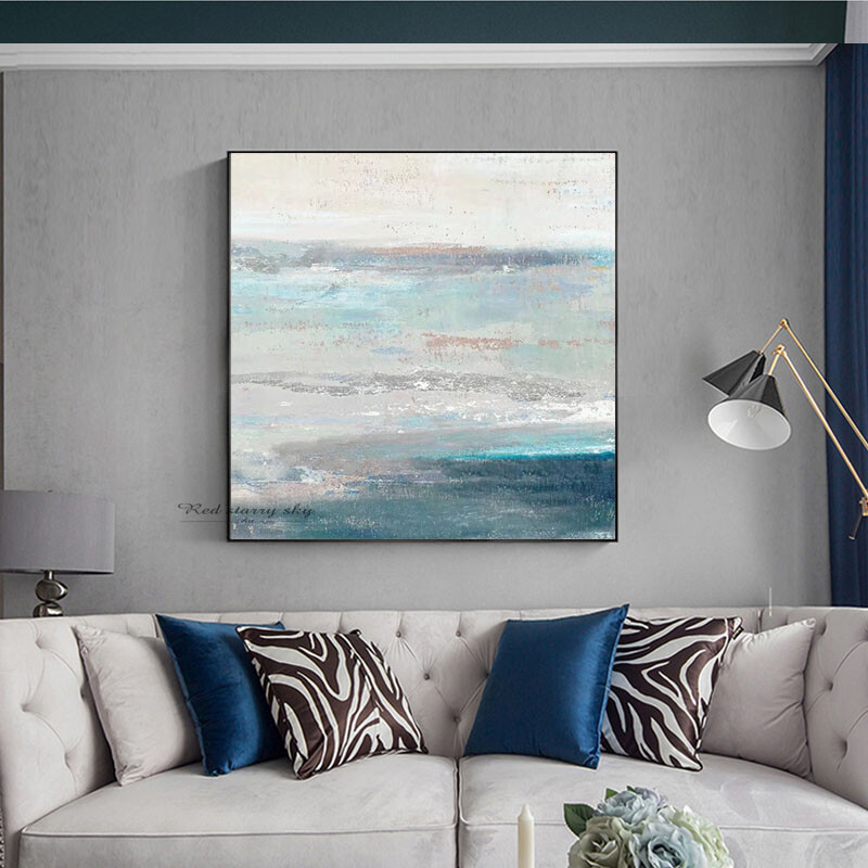 Modern Abstract Blue Ocean Canvas Art Painting Living Room Bedroom Hand-painted