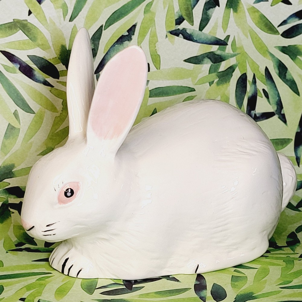 White Ceramic Bunny Rabbit Hollow Mold Pink Eyes 6