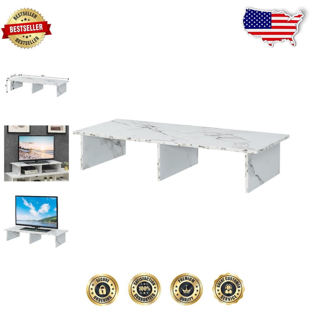 Sleek White Faux Marble 42-Inch Contemporary TV Riser for Living Room or Office