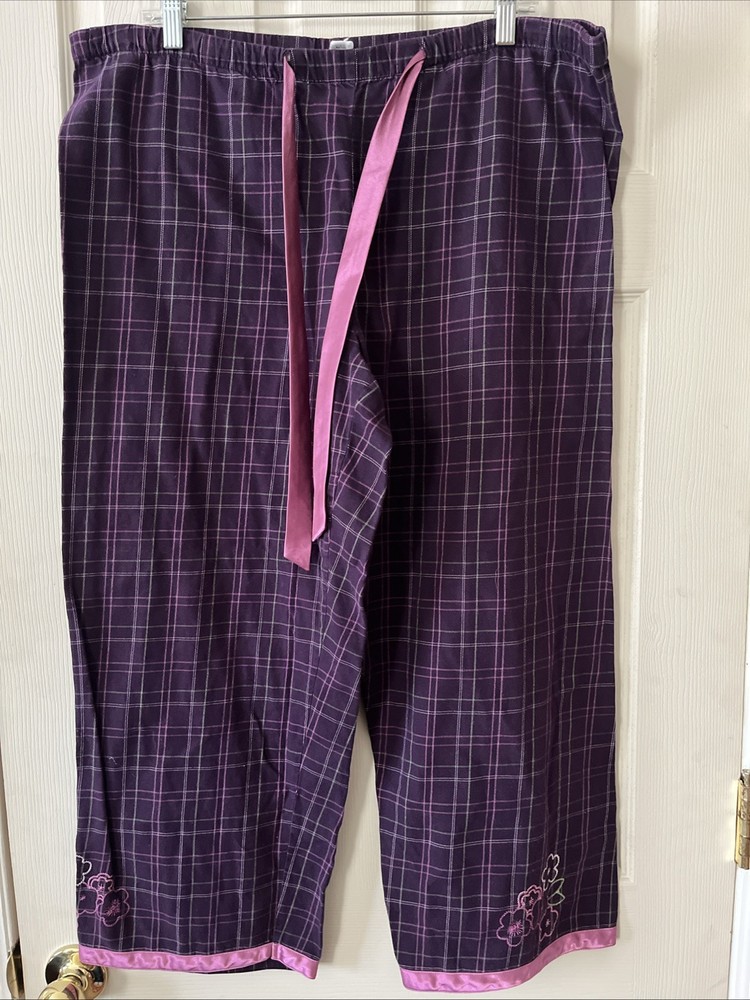 Alfani Intimates Women's Plaid Pajama Pants L Purple Drawstring cotton