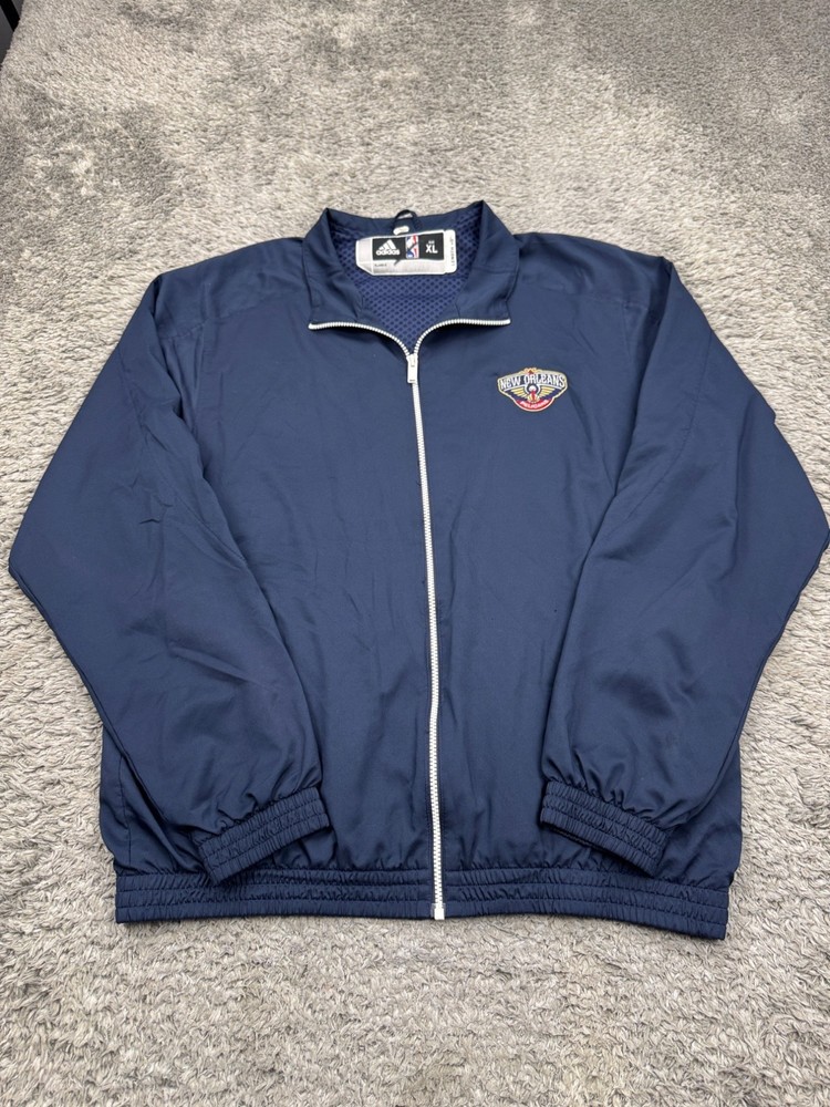 New Orleans Pelicans Jacket Men XL Navy Blue Adidas NBA Full Zip Windbreaker