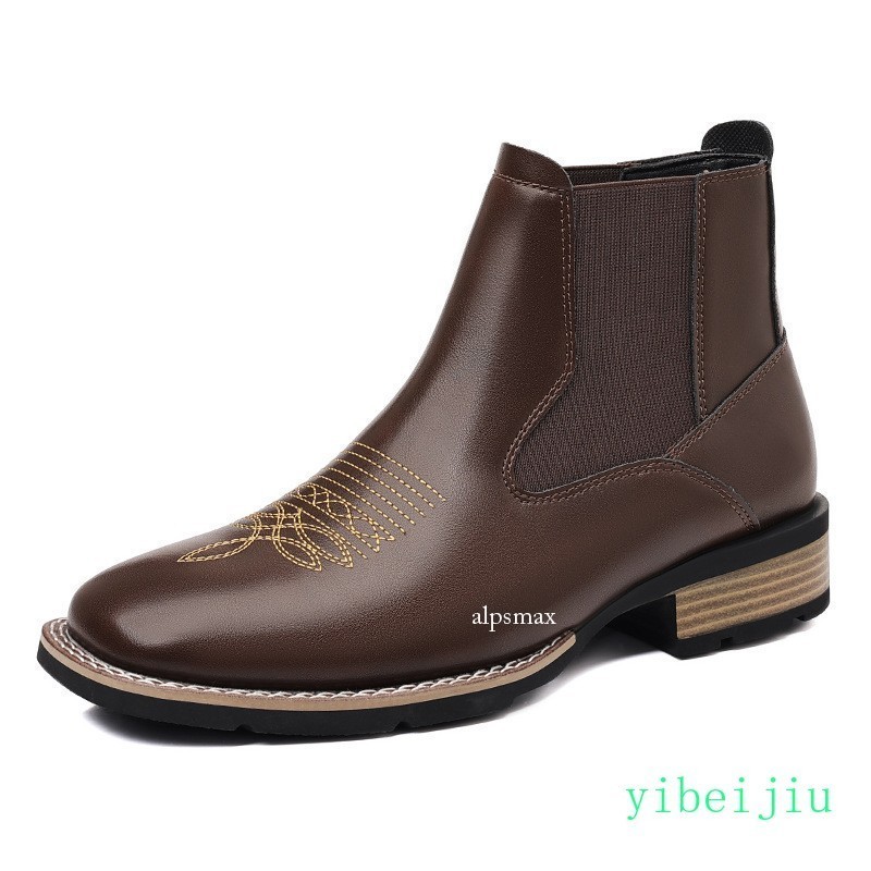 Vintage Mens Chelsea Ankle Boots Embroidery Leather Pull on Shoes Western Cowboy