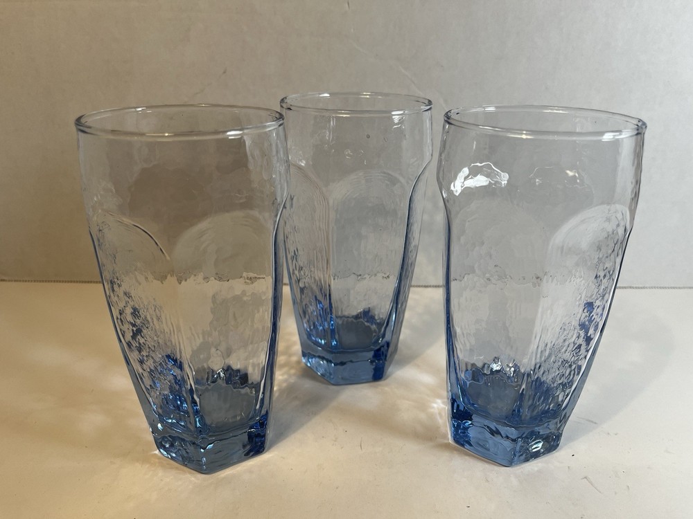 Set of 3 Vtg Libbey Chivalry Ice Blue Tumblers  6 1/4