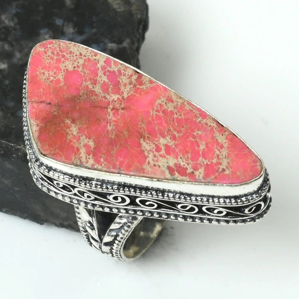 Sea Sediment Jasper Gemstone Antique Design Ring Jewelry US Size-7.75 AR 82084
