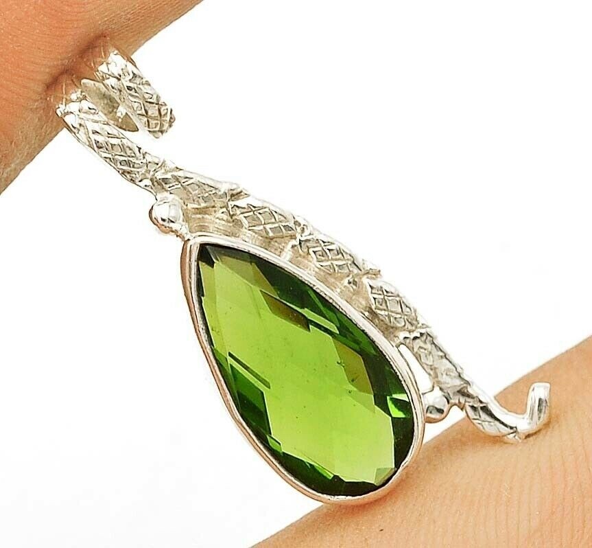 4CT Natural Peridot Sterling Silver Pendant 1.25 Inch Long