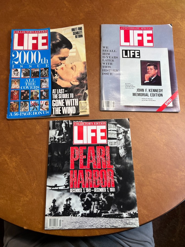 Lot of 3 Life Magazine Pearl Harbor, John Kennedy Memorial Edition, 2000th Issue