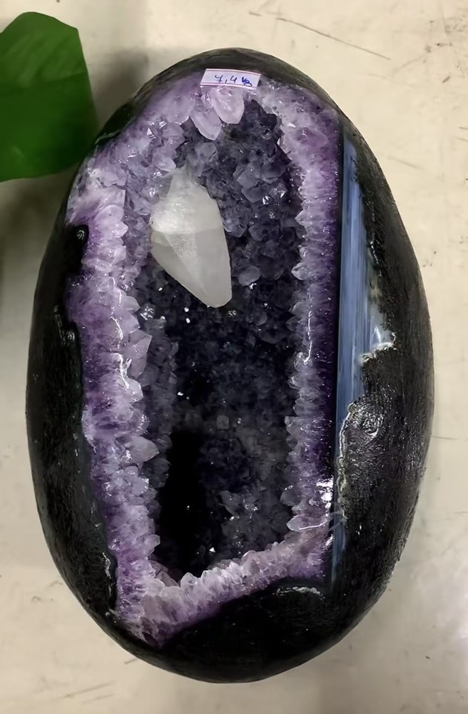 17.5LB Natural Amethyst Geode Quartz Crystal Dinosaur Egg Reiki Decor + STAND