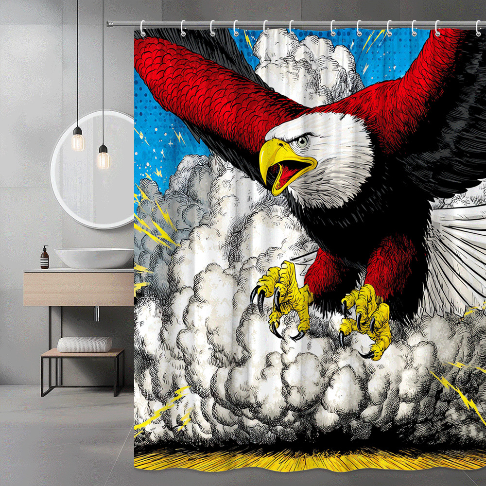 Eagle Shower Curtain Comic Style Flying Bird Graphic