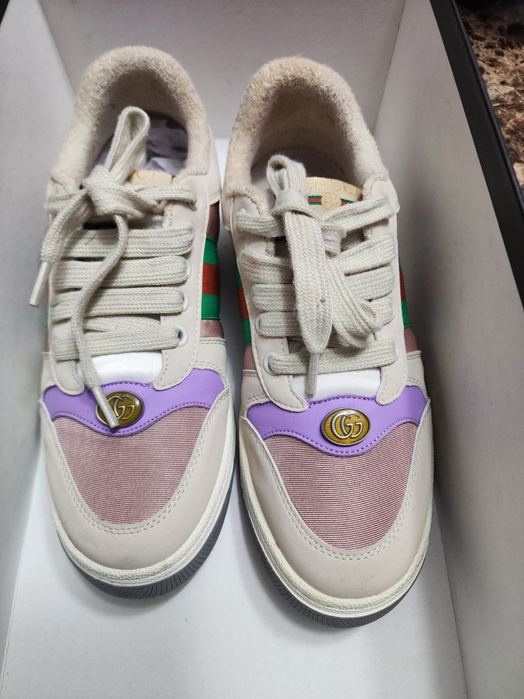 Gucci Women Lace Up Logo Double G Sneakers Size 39 1/2 Beige Color Box/Dust Bag