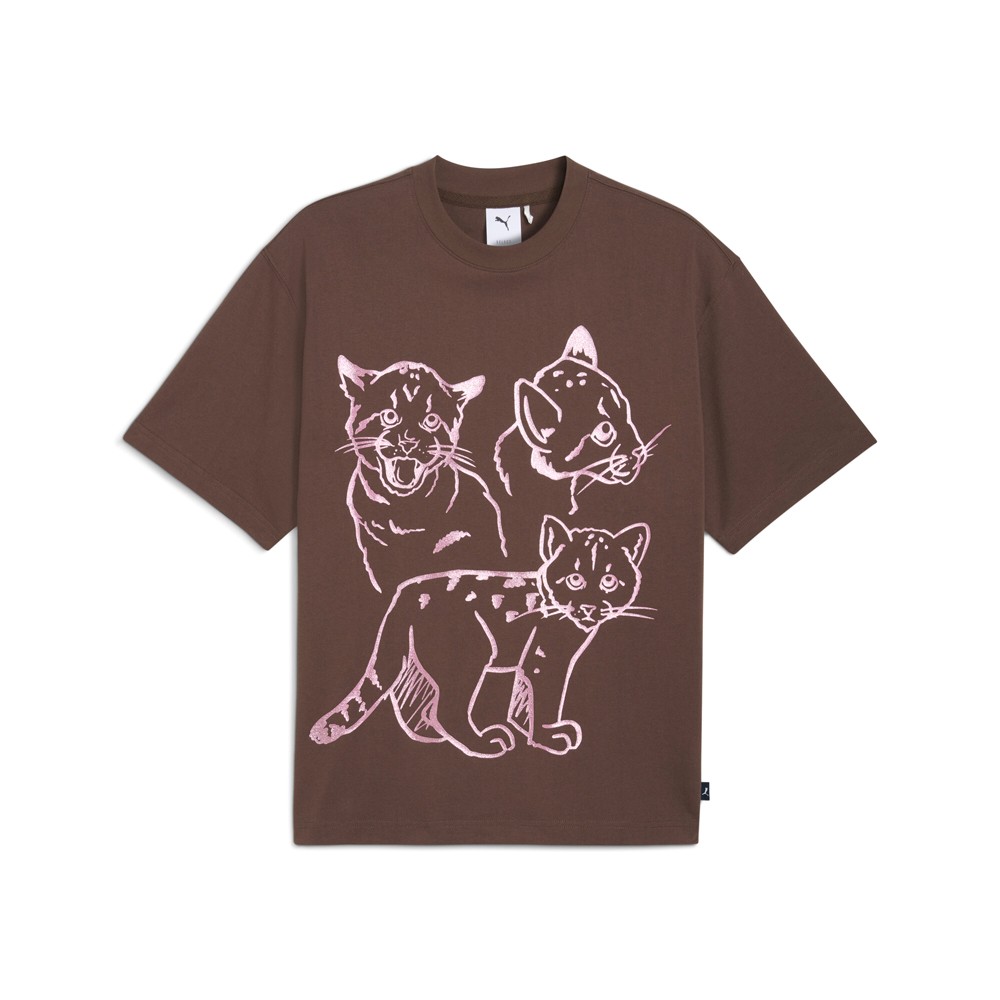 PUMA Itty Bitty Graphic Crew Neck Short Sleeve T-Shirt Mens Brown Casual Tops 63