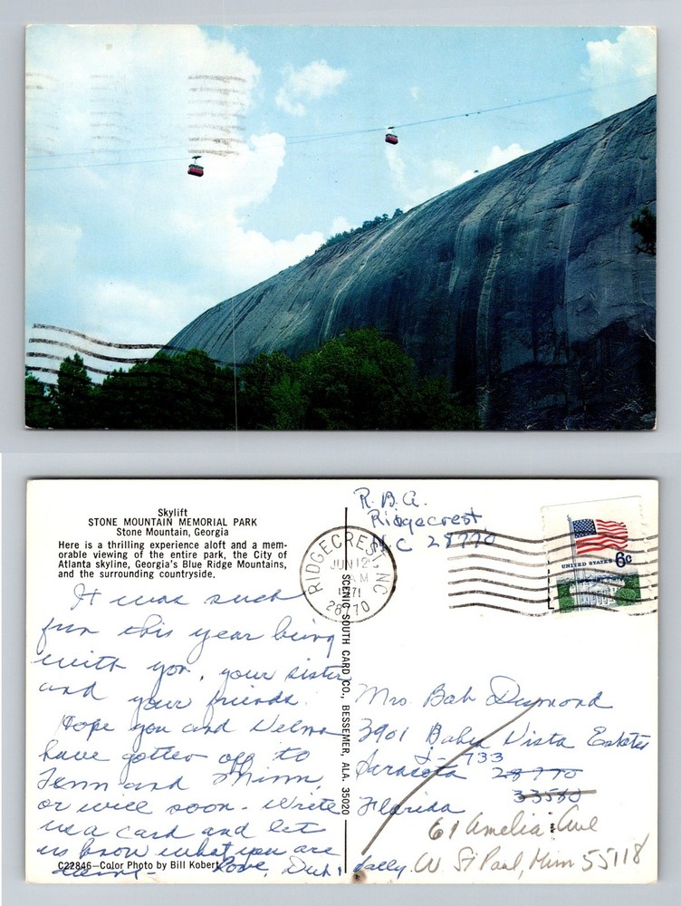 Stone Mountain, GA-Georgia Stone Mountain Cable Cars View Vintage c1970 Postcard