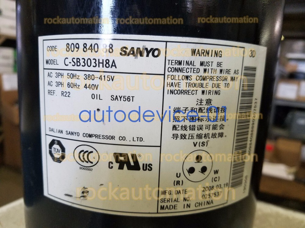 SANYO C-SB303H8A 49,000 BTU 440V 3PH 60HZ R-22 SCROLL A/C COMPRESSOR DHL/FedEx
