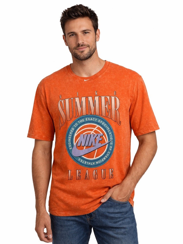 Nike Summer League T-Shirt Men’s Small Orange Graphic Logo Tee Loose Fit NWT