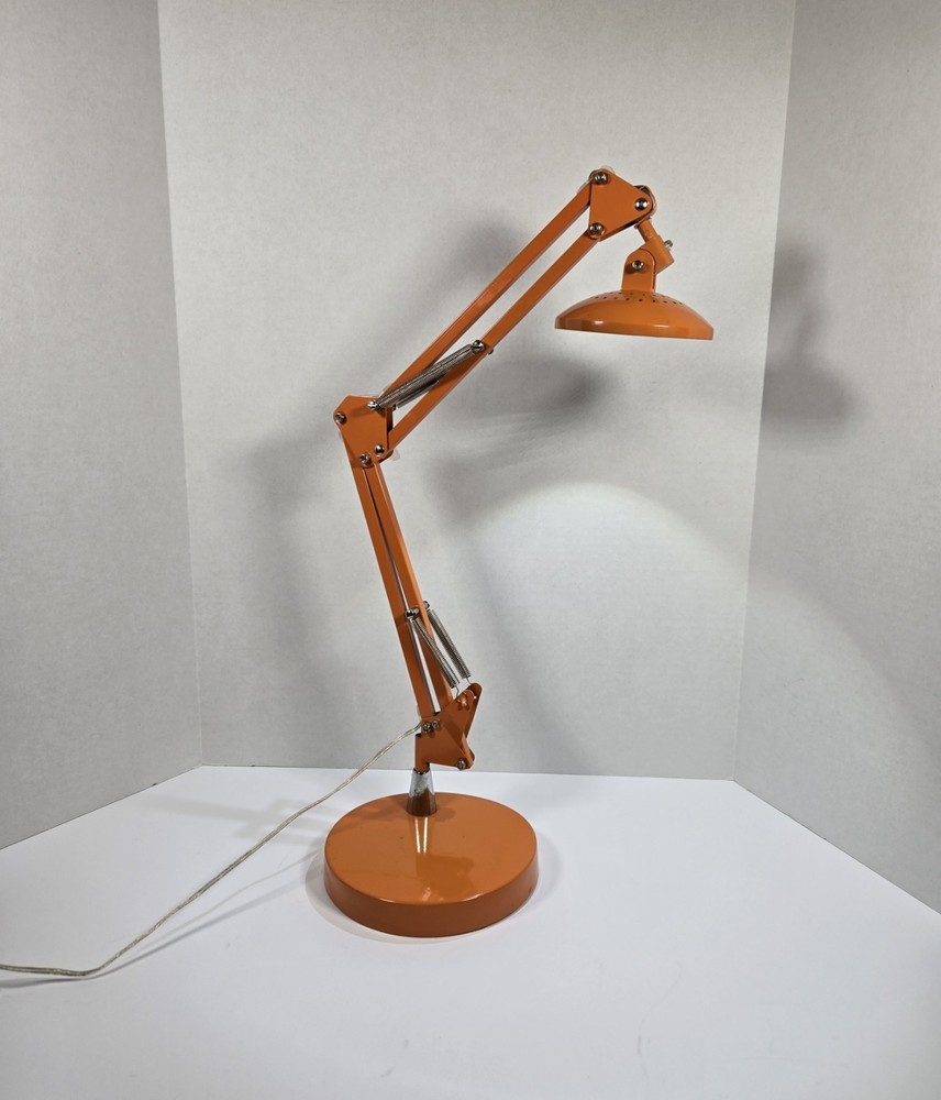 Bright Orange MCM Design Articulating Arm Table Lamp, LED-Works, Excellent
