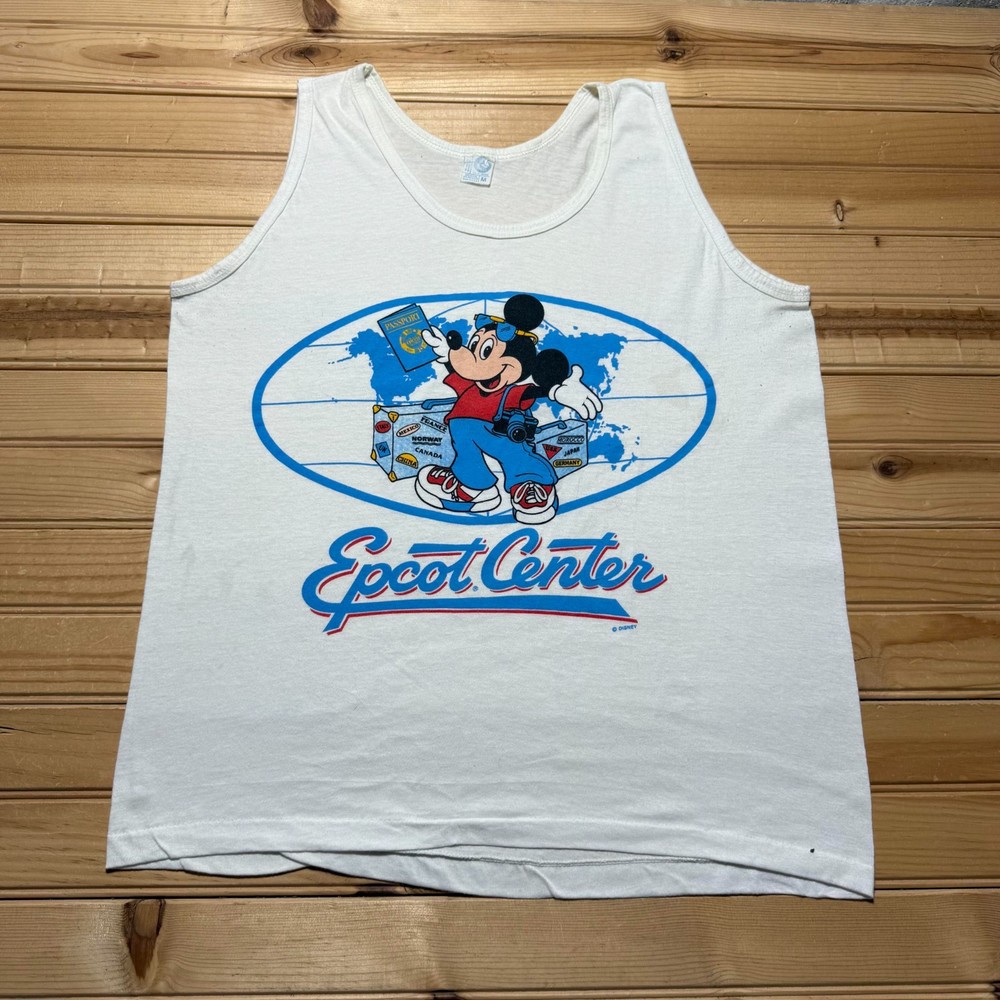 Vintage 80s Disney Mickey Mouse Epcot Center World Traveler Tank Top USA Medium