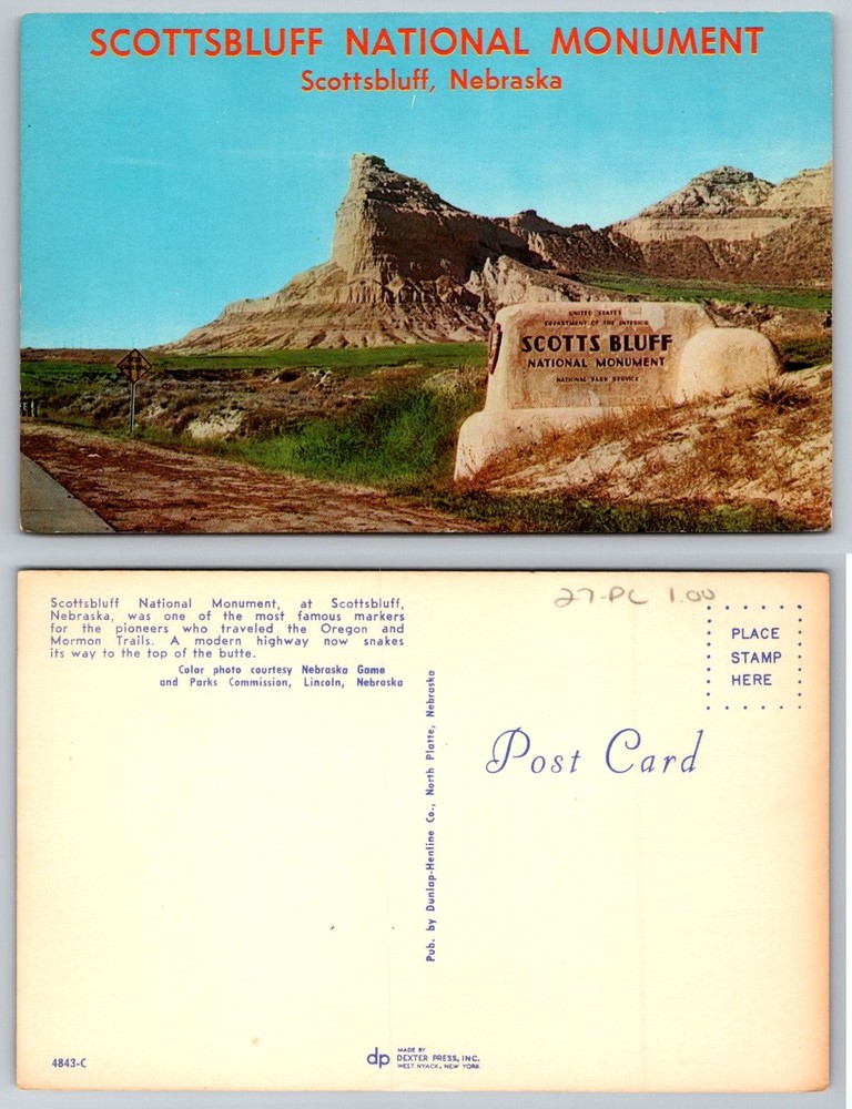 Vtg Scotts Bluff National Monument Nebraska Postcard Oregon Mormon Trail DP