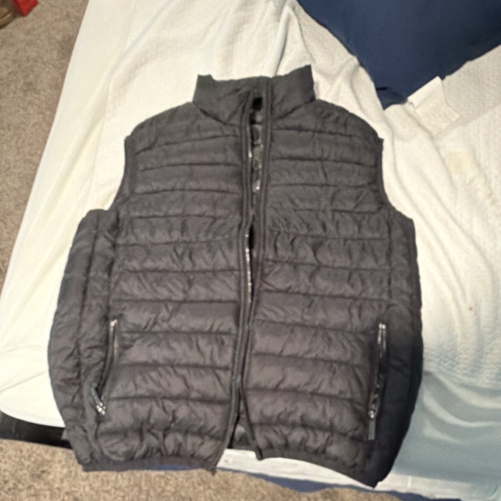 alpine swiss Men's Black Quilted Puffer Vest Zip Stand-Up Collar M
